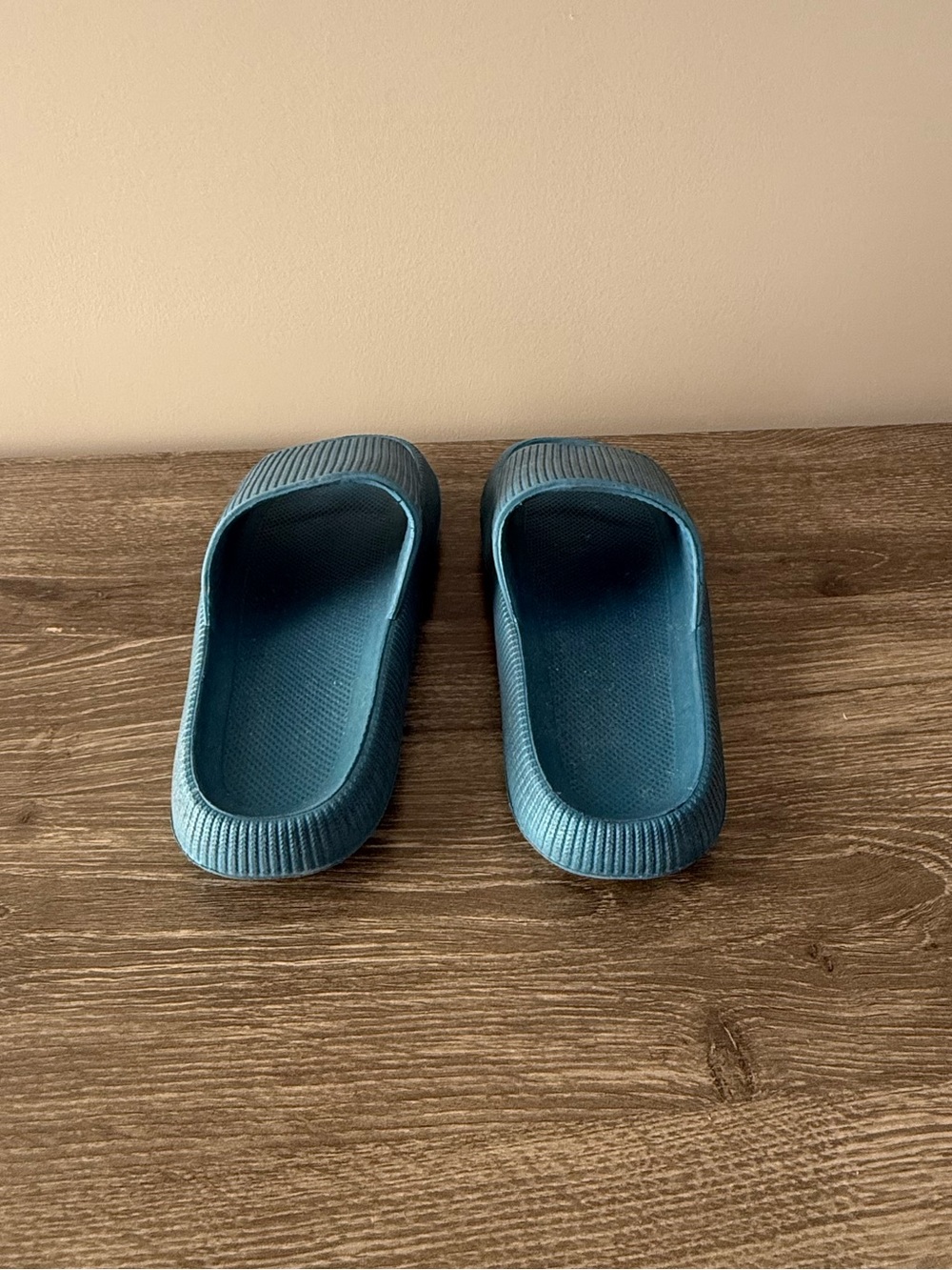 Blue Ribbed Slide Sandals - Picture 4 of 5